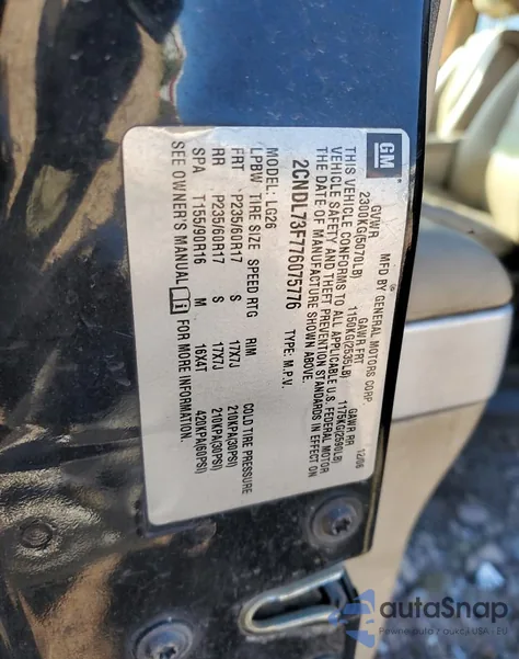 2007 Chevrolet Equinox Lt from USA, damaged, VIN 2CNDL73F776075776